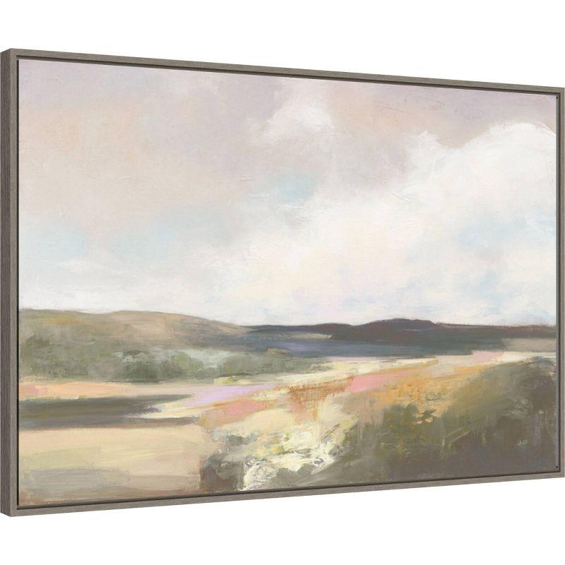 33" x 23" Dawn by The Water Neutral by Julia Purinton Framed Canvas Wall Art Print - Amanti Art: Rolling Hills & Waves