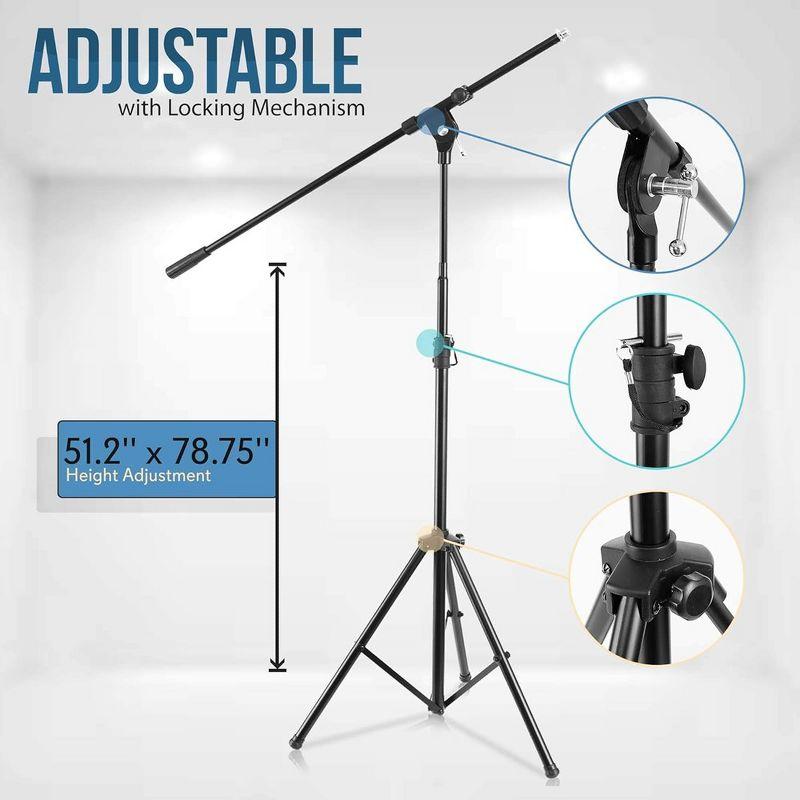 Pyle Heavy-Duty Tripod Microphone Stand with Adjustable Boom Arm - PMKS56, 51.2" to 78.75"