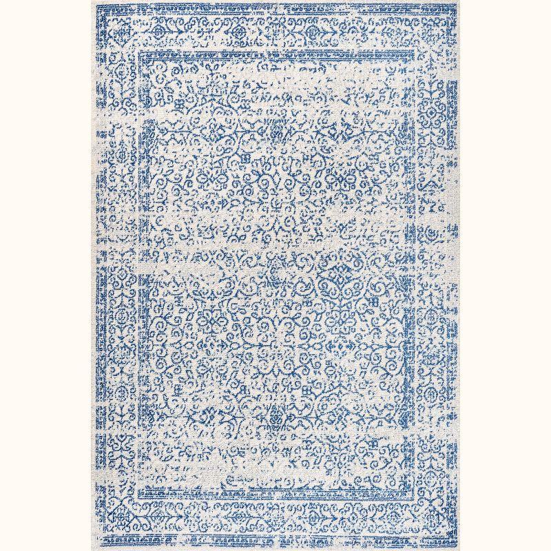 3'x5' Ferro Filigree Charcoal Black and White Area Rug, Cream/Blue - JONATHAN Y