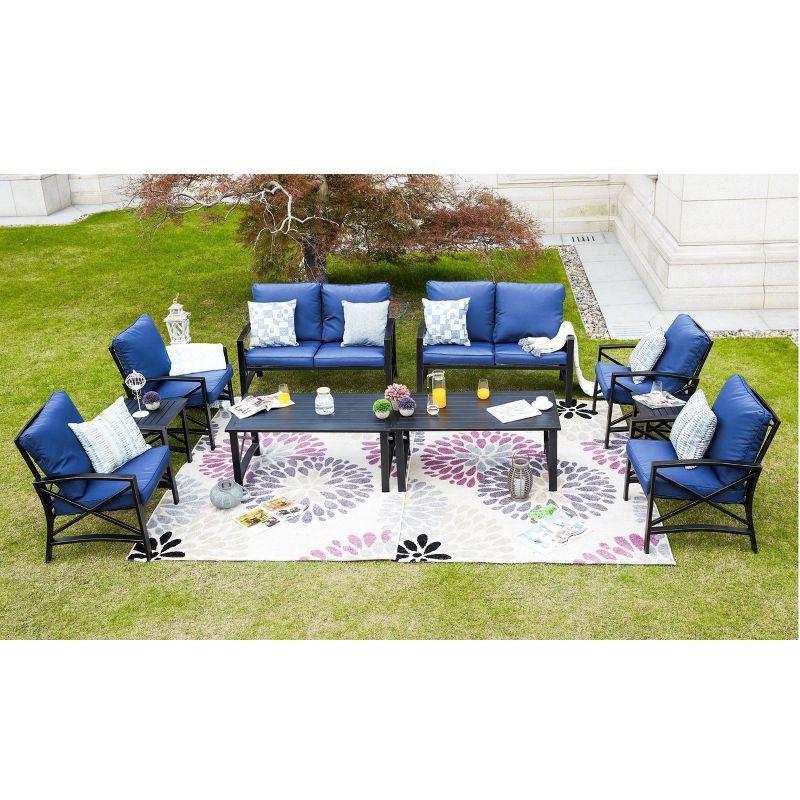 Lilburn Blue Cushioned 10-Piece Steel Patio Seating Set