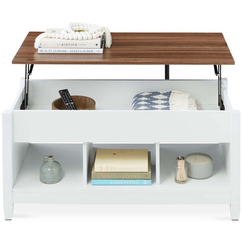 Modern Lift-Top Coffee Table with Hidden Storage in White and Brown