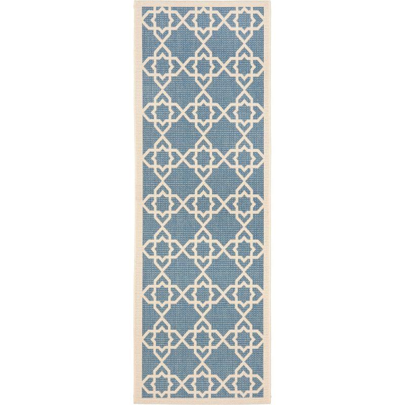 Courtyard CY6032 UV & Stain Resistant Non-Shedding Power Loomed Indoor/Outdoor Runner Rug - Blue/Beige - 2'3"x12' - Safavieh