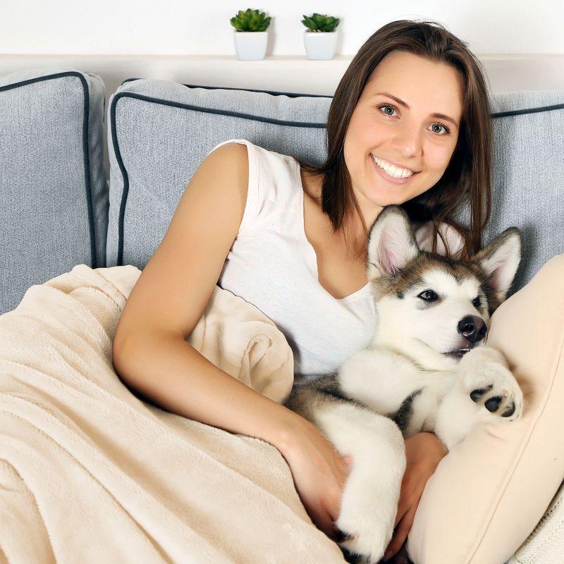Waterproof Pet Blanket - 50x60-Inch Reversible Fleece Throw Protects Couches, Cars, and Beds from Spills, Stains, and Fur by PETMAKER (Cream)