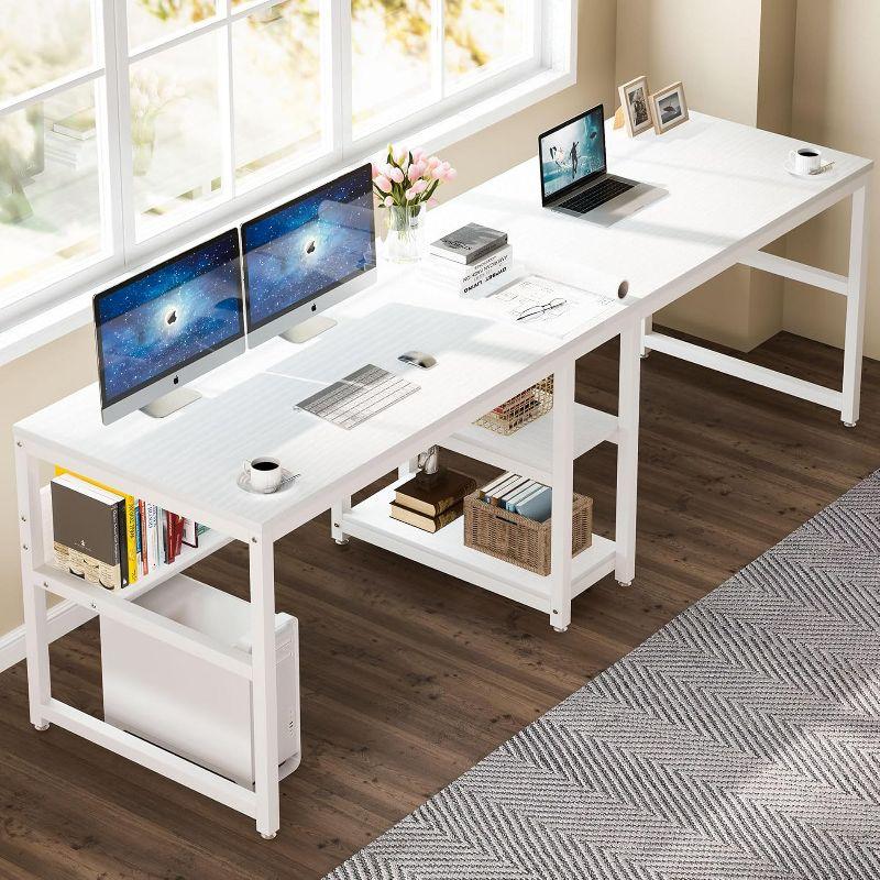 Tribesigns Two Person Desk with Bookshelf, 78.7 Computer Office Double Desk, Writing Desk Workstation with Shelf for Home Office