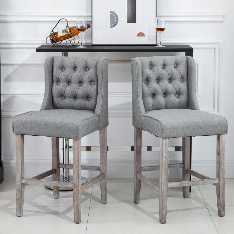 Elegant Gray 26.25" Rubberwood Tufted Bar Stools Set of 2