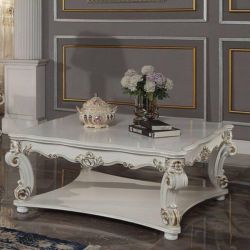 Vendome Antique Pearl Wood Sofa Table with Storage Shelf