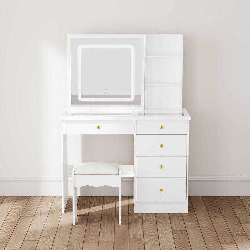FUFU&GAGA White Makeup Vanity Table With Mirror Storage Drawer Dresser Table