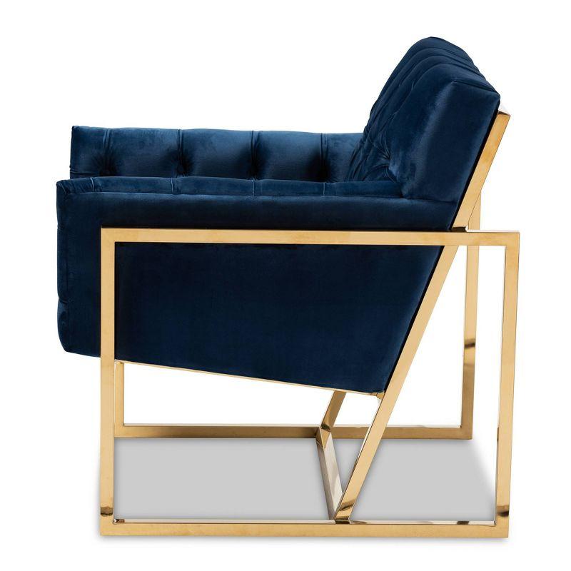 Milano Velvet Fabric Upholstered Finished Lounge Chair Gold/Blue - Baxton Studio: Mid-Century Modern Accent, Plywood Frame