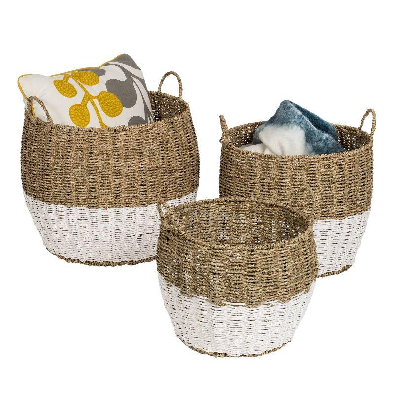 Coastal Charm 3-Piece Round Seagrass Storage Basket Set in Natural & White