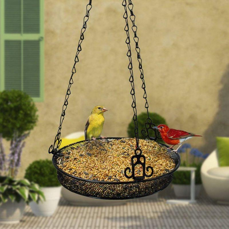 Sorbus Metal Bird Feeder Hanging Tray in Black