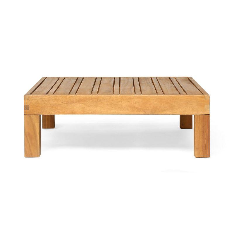 2pk Oana Outdoor Acacia Wood Left Arm Loveseat & Coffee Table with Cushion Teak/Blue - Christopher Knight Home: Transitional Patio Set