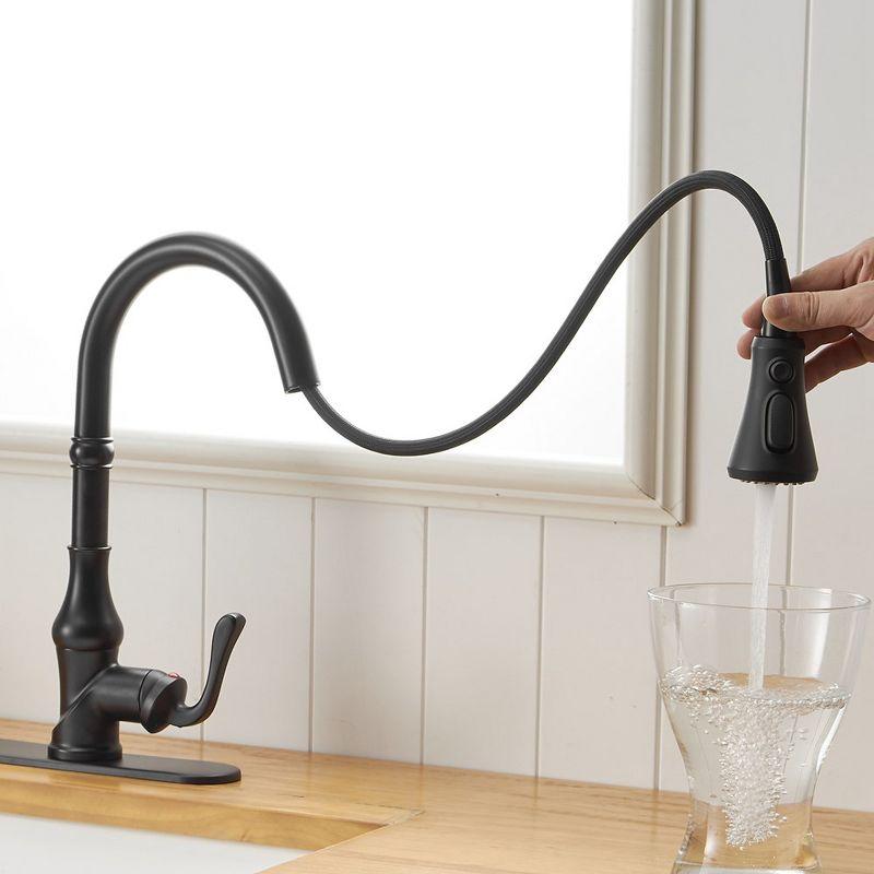 Single-Handle Pull-Down Sprayer 3 Spray High Arc Kitchen Faucet With Deck Plate