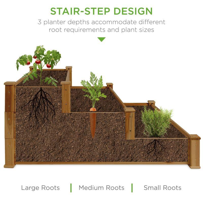 Rosselyn 3-Tier Fir Wood Raised Garden Bed Planter for Plants, Vegetables, Outdoor Gardening