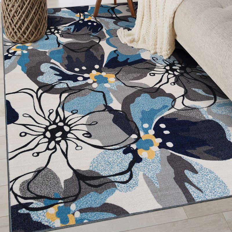 World Rug Gallery Modern Floral Non-Slip (Non-skid) Indoor Area Rug - Gray 5'3" x 7'3"