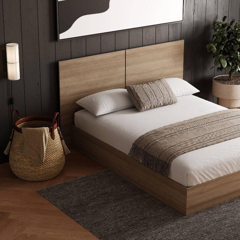 Nexera Queen Milano Platform Bed with Headboard Brown Oak