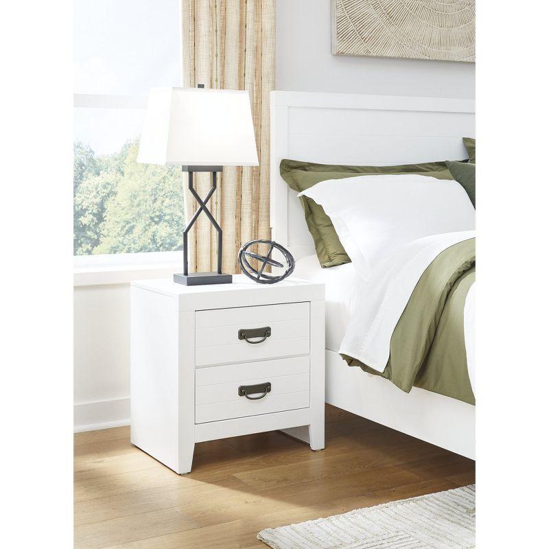 White Transitional 2-Drawer Nightstand with Metal Handles