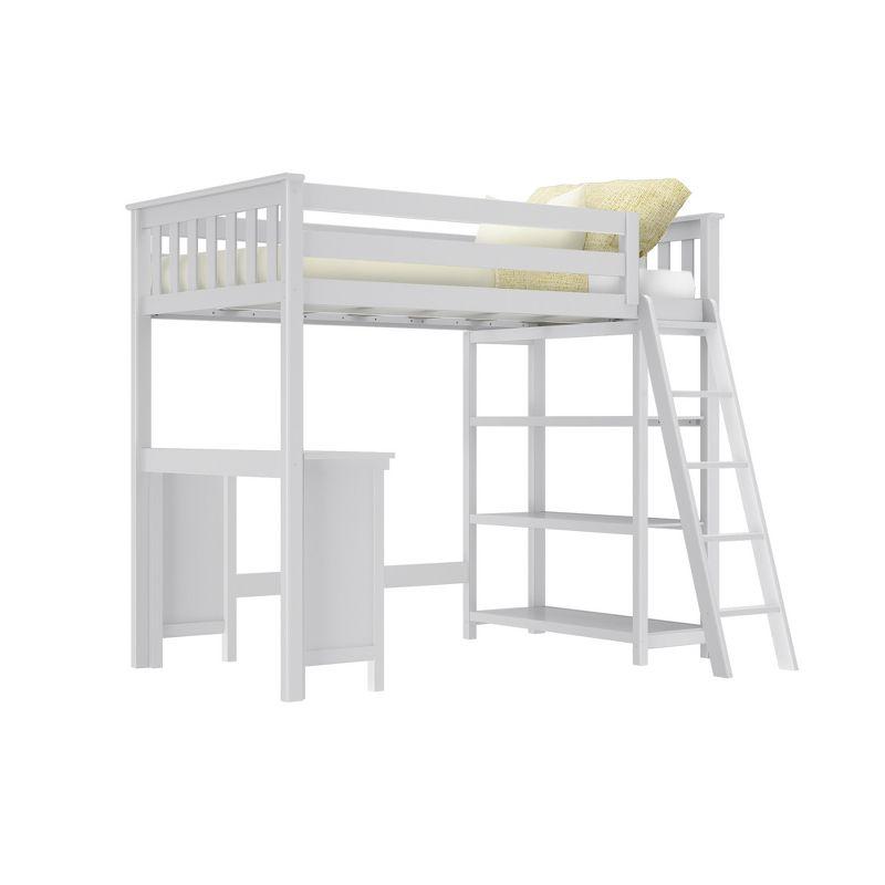 Max & Lily Loft Bed, Solid Wood Twin High Loft Bed with Bookcase and Desk for Kids, White