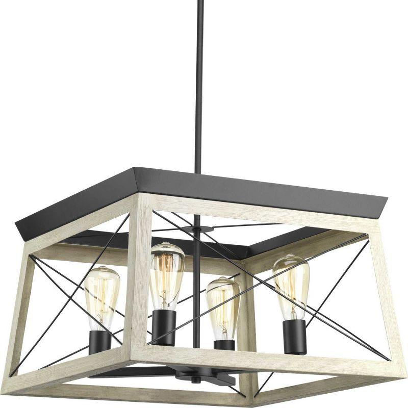 Progress Lighting, Briarwood, 4-Light Chandelier, Ceruse Black Oak, X-Brace Design, Faux Wood Frame