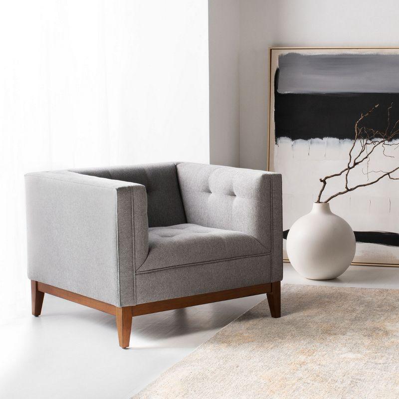 Gray Velvet and Wood Accent Chair with Tufted Design