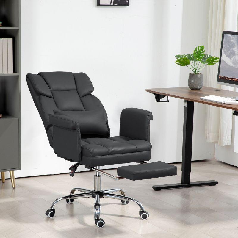 HOMCOM Executive Office Chair with Footrest and Lumbar Support, PU Leather Office Desk Chair, Ergonomic, Reclining and Swivel Chair, Black