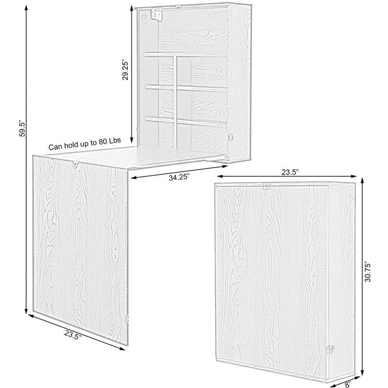 Basicwise Wall Mount Laptop Fold-out Desk with Shelves, Brown