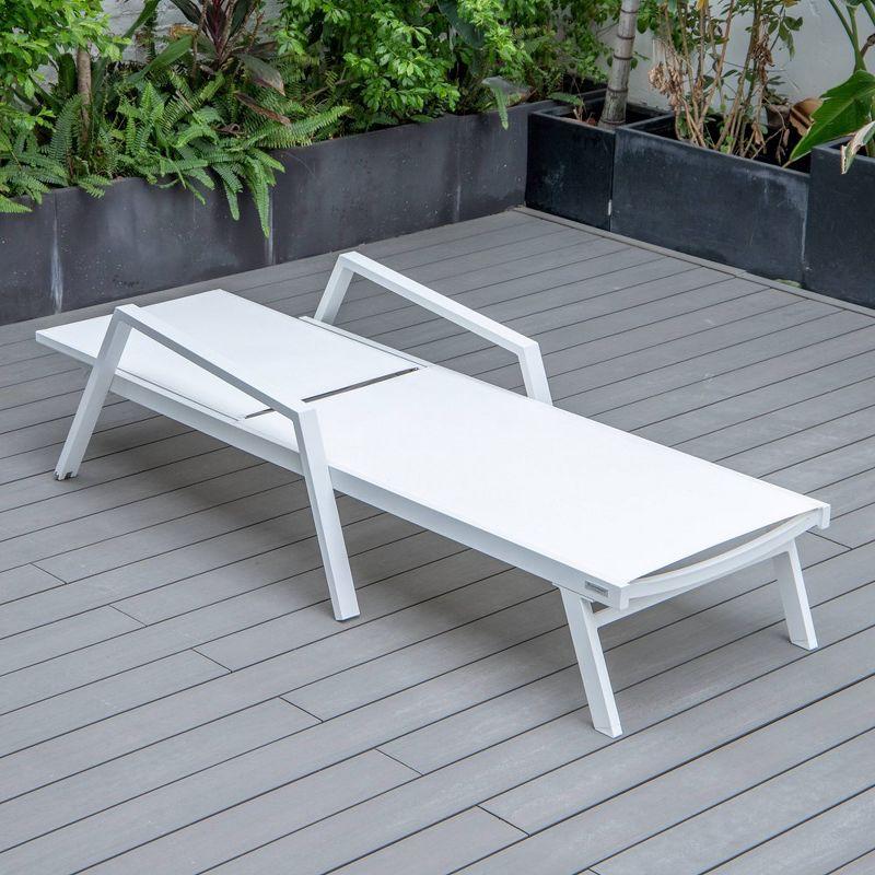 LeisureMod Marlin Patio Sling Chaise Lounge Chair With Arms in White Aluminum, White