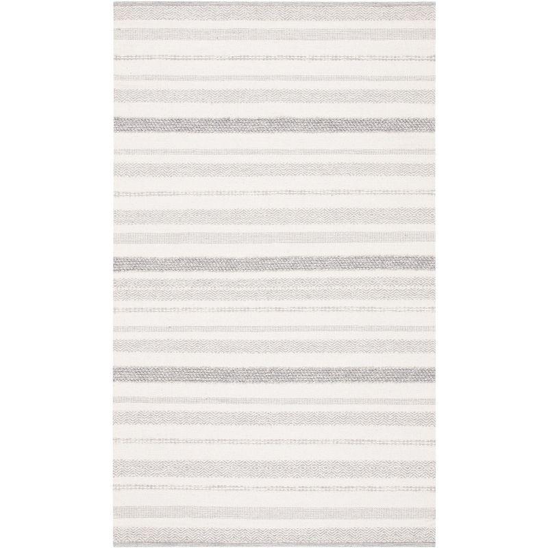 Ivory Striped Kilim 5' x 8' Hand Woven Wool-Cotton Rug