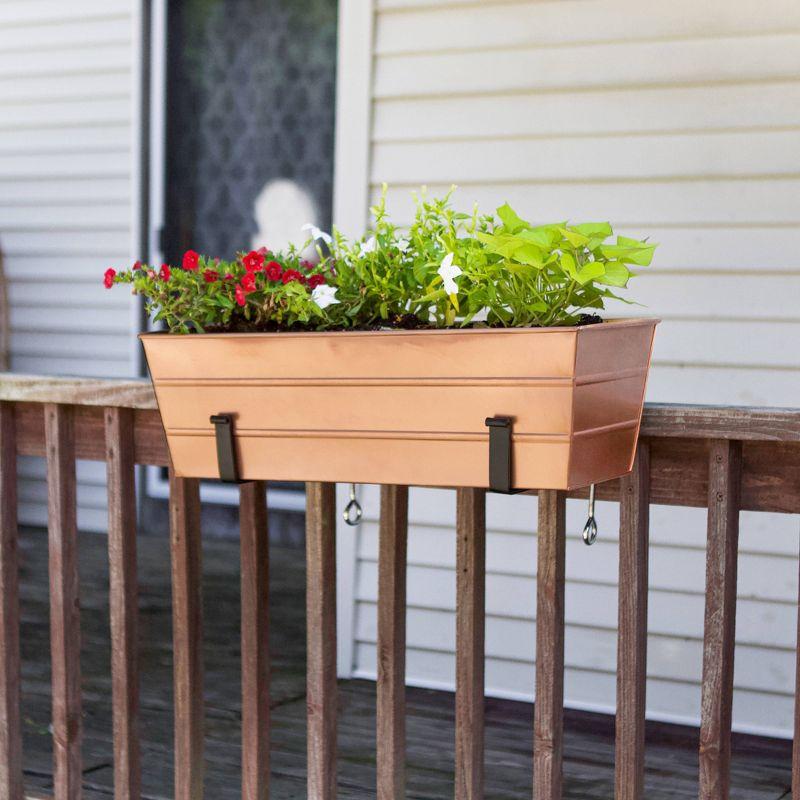 24" Wide Rectangular Flower Box Copper Plated with Clamp Brackets - ACHLA Designs: Outdoor Railing Mount