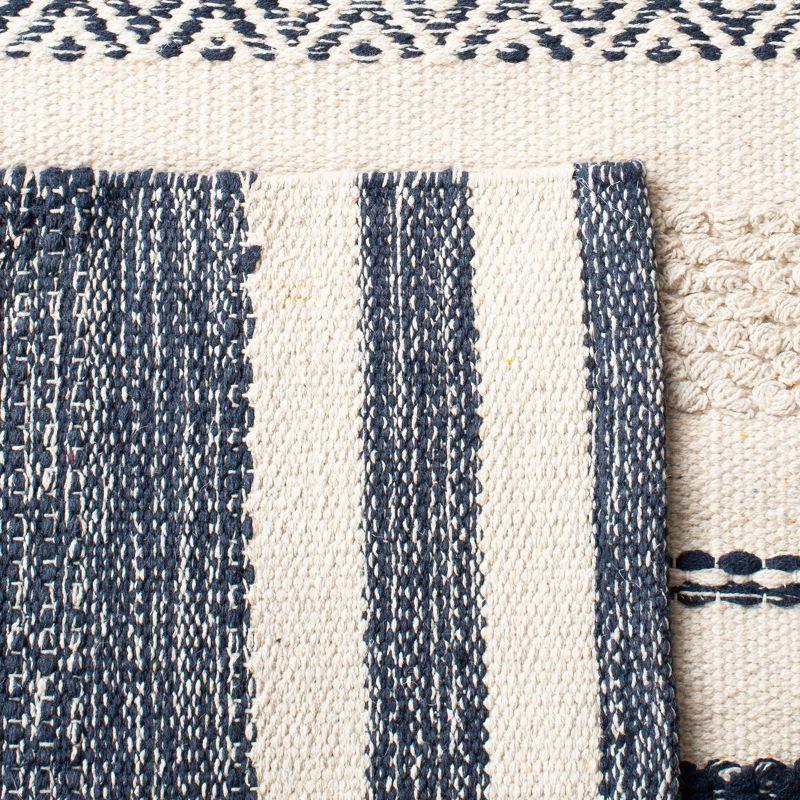 Ivory and Navy Striped Kilim Flat Woven Wool Rug