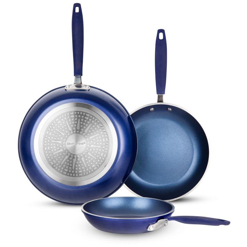 Blue Aluminum Nonstick Fry Pan Set with Silicone Handles