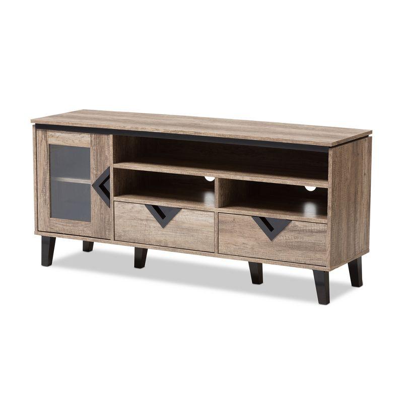 Cardiff Light Brown and Black Wood TV Stand with Cabinet