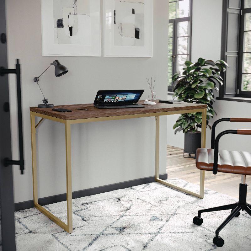 Walnut Top Polished Brass Frame Home Office Desk