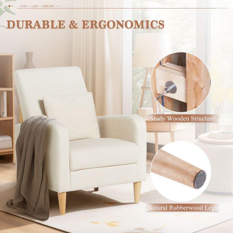 Ora Maison Modern Fabric Armchair with Cushion, Upholstered Side Chair for Living Room, Solo Sofa Chair with Wood Support,Beige