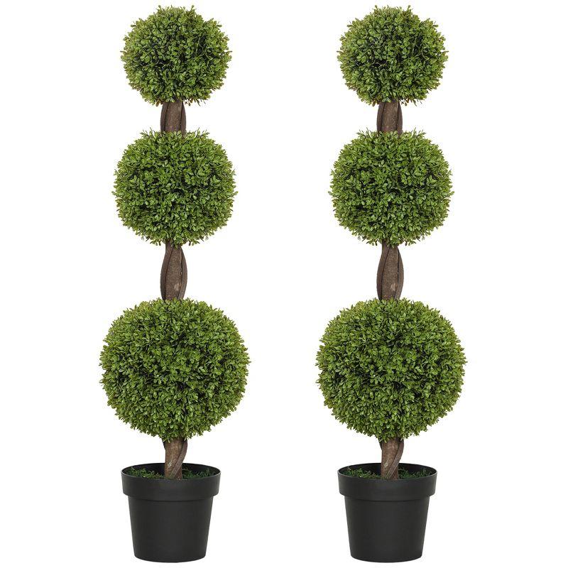 HOMCOM Set of 2 Artificial Plants Home Decor Indoor & Outdoor Plants Fake Boxwood Topiary Trees in Pots, Faux Trees, 43.25"