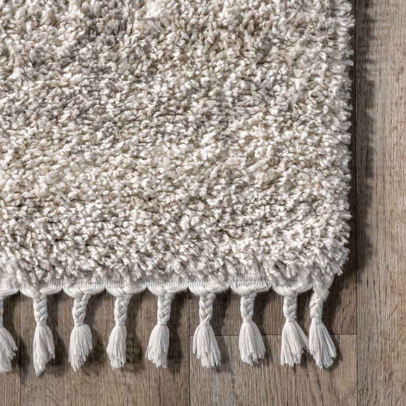 Ivory Braided Tassel 9' x 12' Shag Area Rug