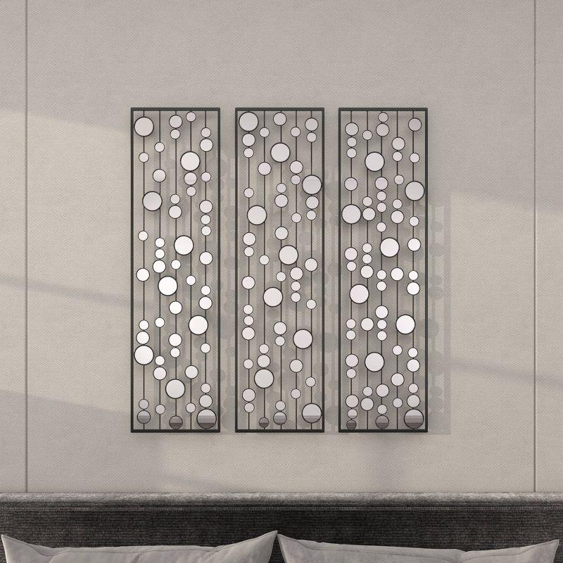 Mercer41 Metal Geometric Black Wall Decor with Round Mirror Accents Set