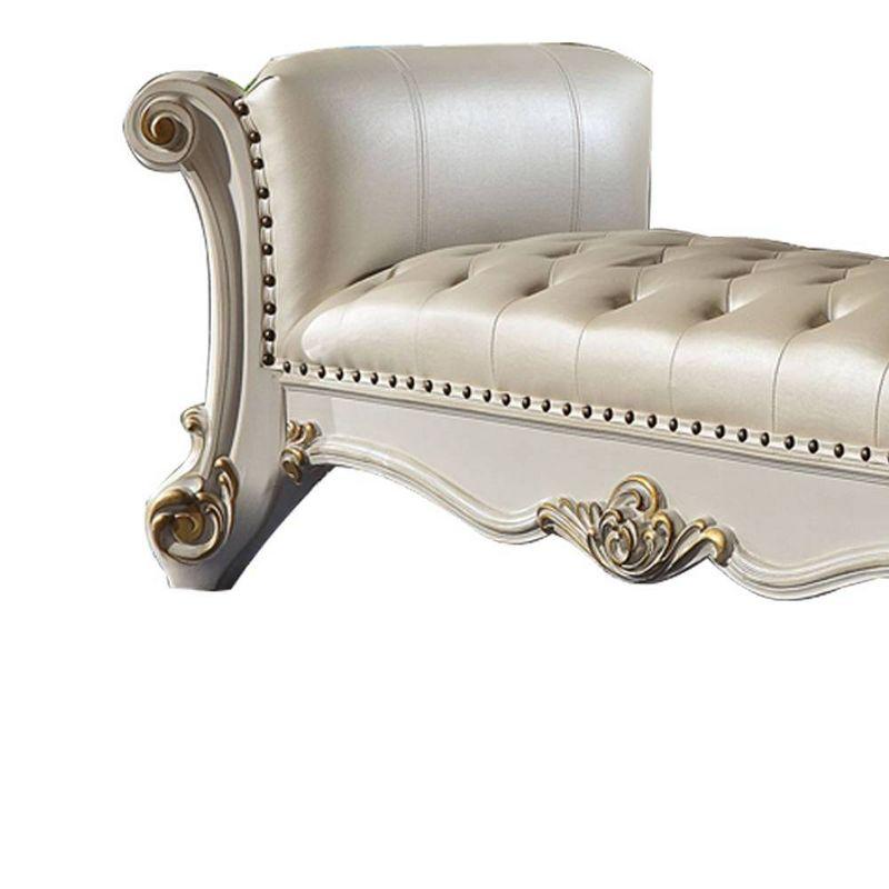 Acme Furniture 74" Vendome Ottoman and Bench Pearl Synthetic Leather and Antique Pearl Finish: Linen Upholstery, Metal Legs, No Tools Assembly