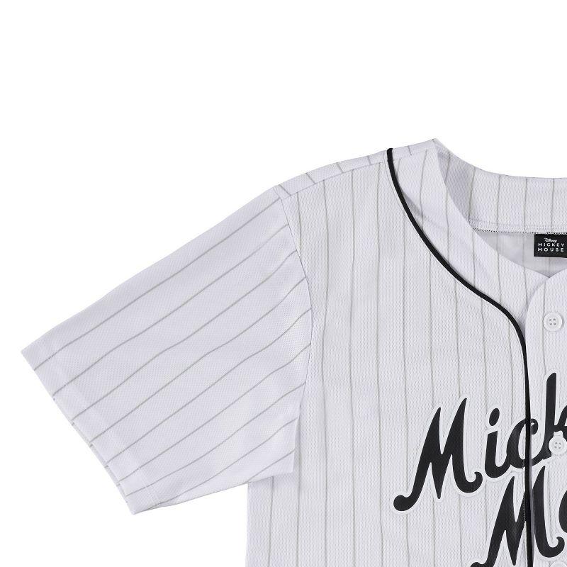 Boys Mickey Mouse Baseball Jersey - Boys Classic Mickey Mouse Mesh Button Down Baseball Jersey - Disney Mickey Mouse Fashion Shirt (White, Medium)