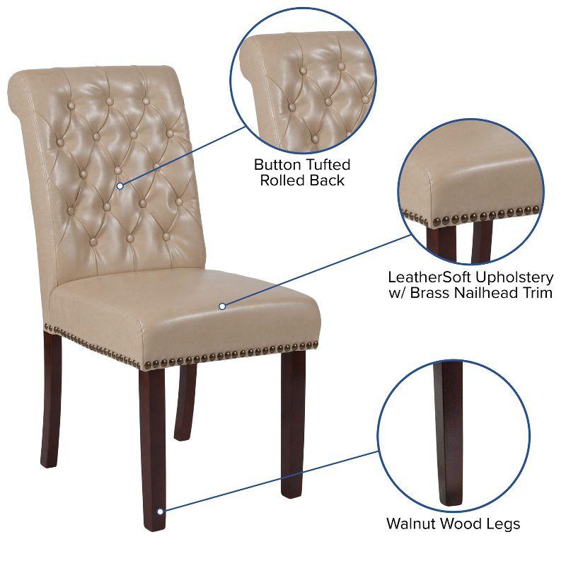 Beige Tufted Parsons Side Chair with Walnut Legs