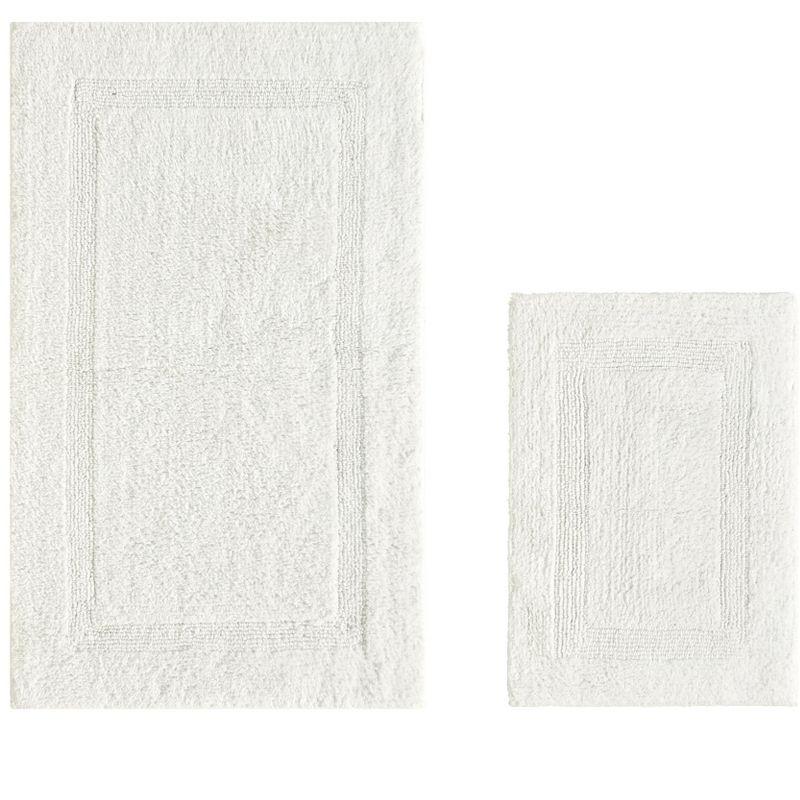 Better Trends Lux 100% Cotton Tufted Solid Reversible Bath Rug Set 2 PC (17" x 24" | 24" x 40") - Ivory