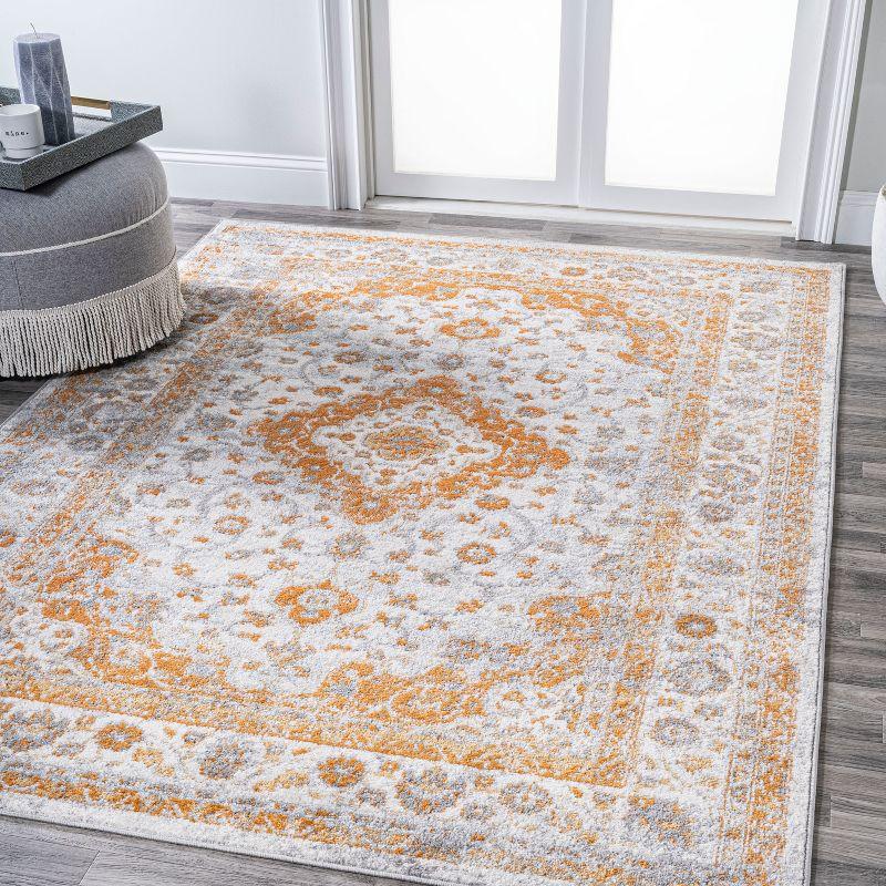 3'x5' Indhira Ornate Medallion Persian Area Rug, Orange/Cream - JONATHAN Y