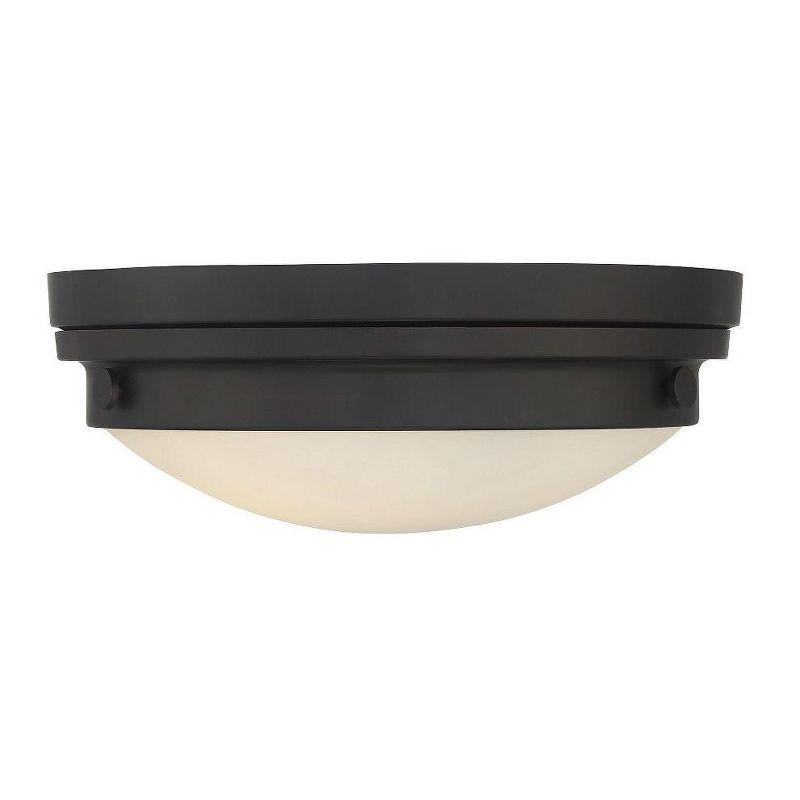 Transitional English Bronze 3-Light Ceiling Flush Mount with White Glass