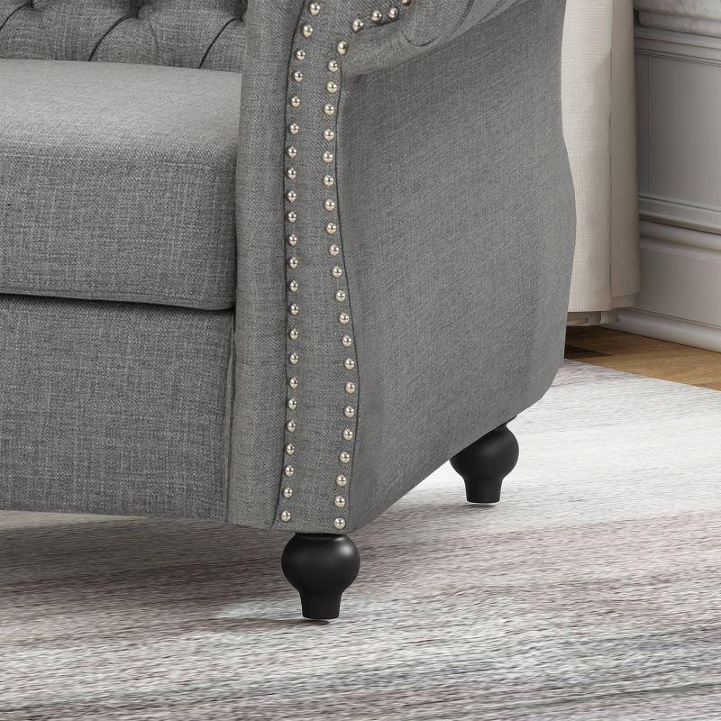 Elegant Dark Gray Velvet Chesterfield Club Chair with Nailhead Accents