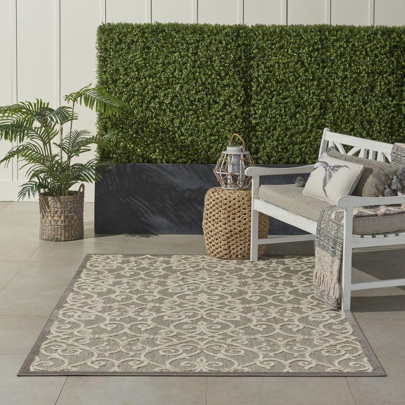 Nourison Aloha Contemporary Scroll Flatweave High-Low Indoor Outdoor Area Rug Natural 3'6" x 5'6"