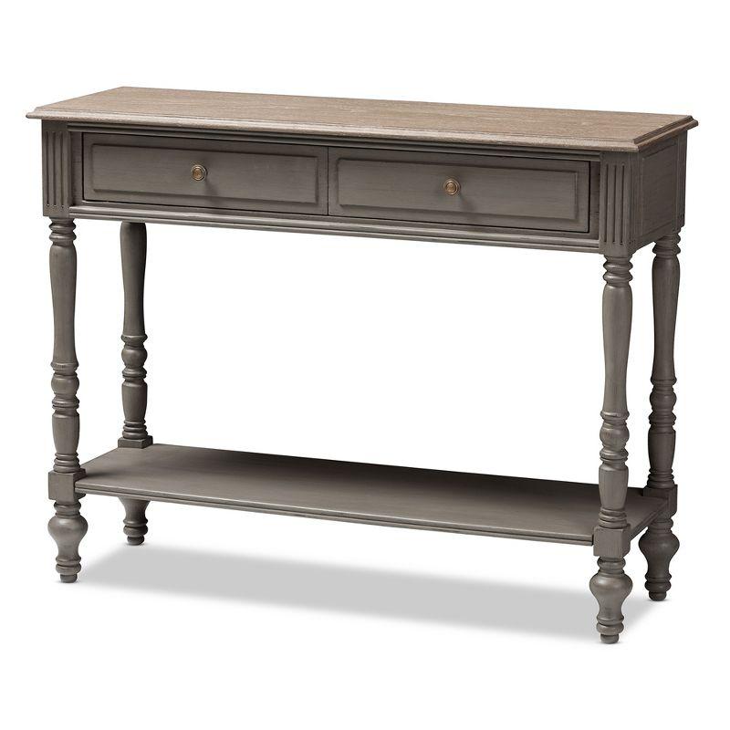 Country Cottage Farmhouse Brown 2-Drawer Console Table with Shelf
