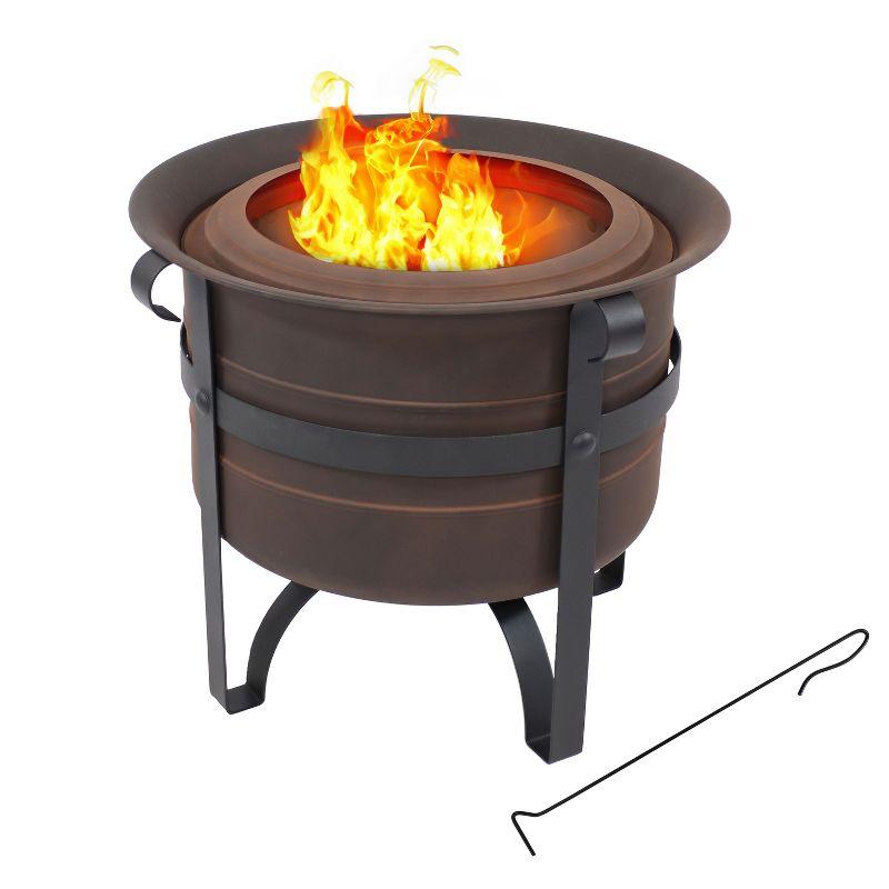 Sanad 23" Round Wood-Burning Bronze Finish Steel Cauldron-Style Smokeless Fire Pit