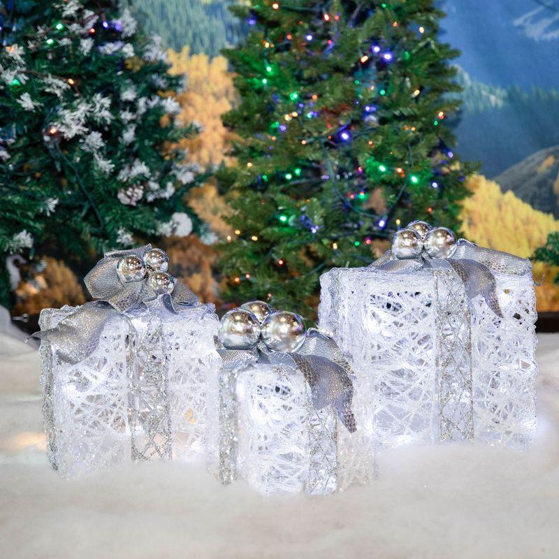 Novelty Lights LED Pre-Lit Twinkle Glittered White Gift Boxes at Christmas for Under Tree Decoration, 70 lights, Pure White, Set of 3