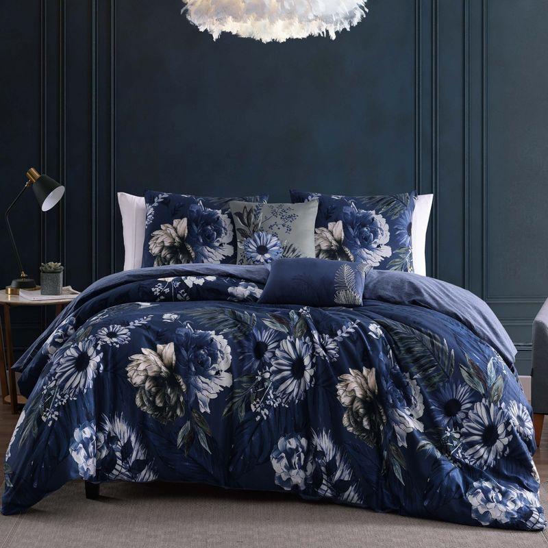 Bebejan Daisy Blue 100% Cotton Sateen 5 Piece Reversible Comforter Set