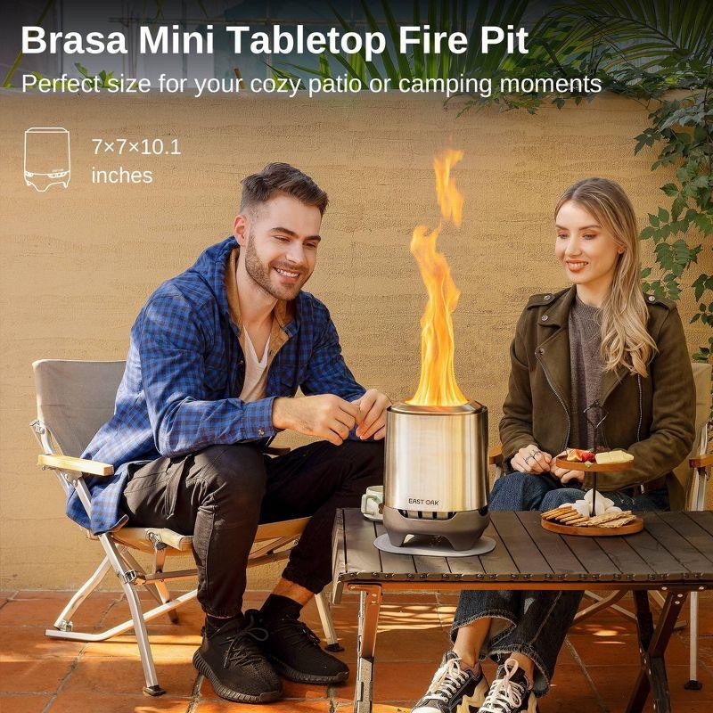 East Oak Brasa 7" Mini Round Outdoor Tabletop Fireplace Silver: Stainless Steel, Heat & Rust-Resistant, No Assembly Required