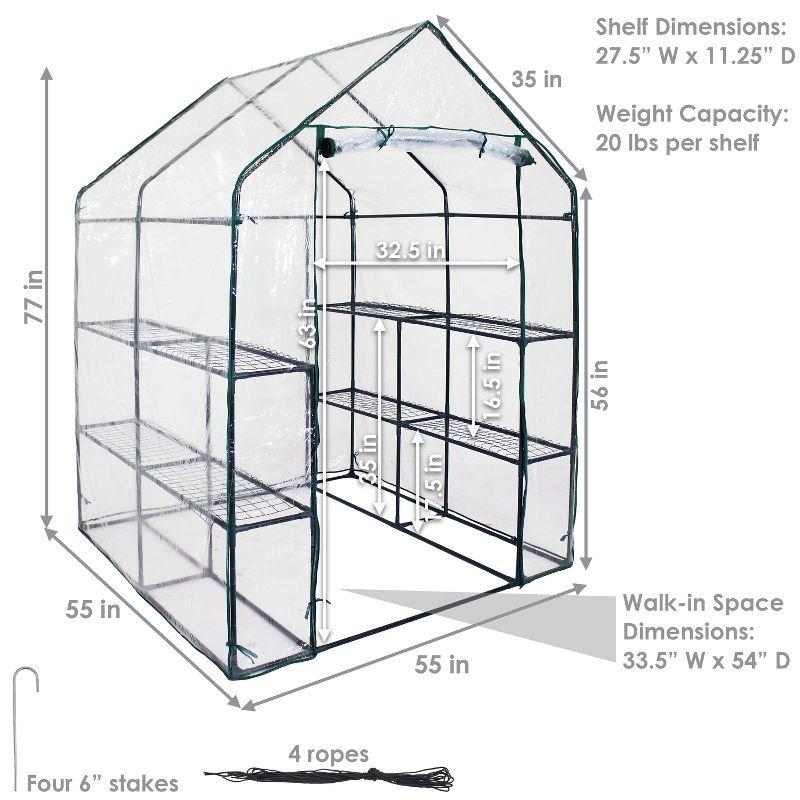 Sunnydaze Outdoor Portable Growing Rack Grandeur Mini Walk-In Greenhouse with Roll-Up Door - 4 Shelves - Clear